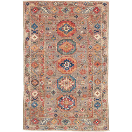 Tappeto Kazak Fine Pakistan Astratto Marrone Grigio Terra Ro