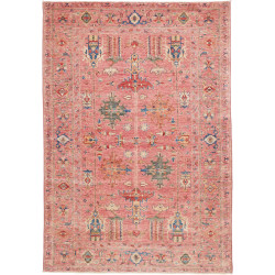 Tappeto Kazak Fine Pakistan Geometrico Rosa Antico Blu Verde