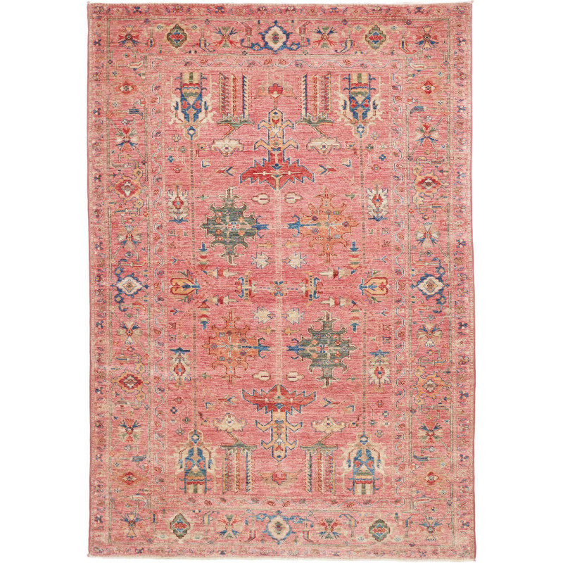 Tappeto Kazak Fine Pakistan Geometrico Rosa Antico Blu Verde