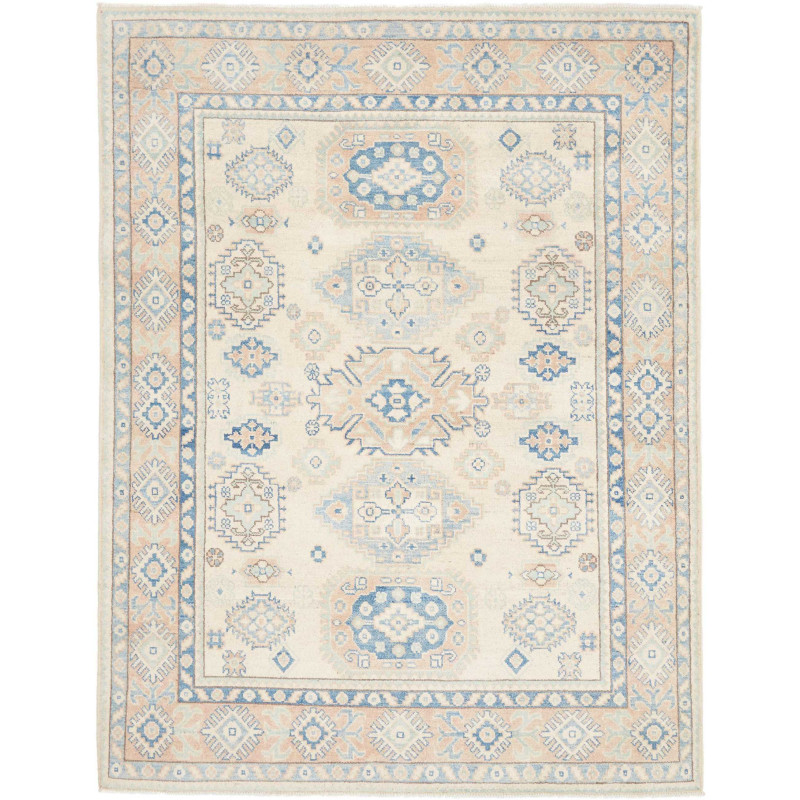 Tappeto Kazak Afghanistan Geometrico Crema Blu Pesca 150x198