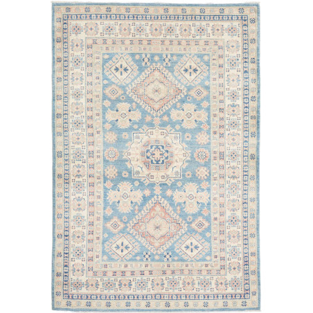 Tappeto Kazak Afghanistan Medaglione Azzurro Chiaro Crema Ro