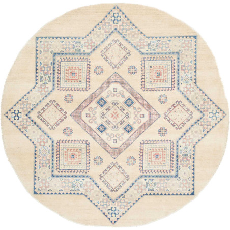 Tappeto Kazak Afghanistan Geometrico Crema Avorio Blu Cielo