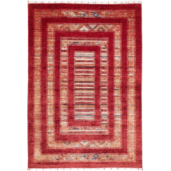 Tappeto Siva Pakistan Astratto Rosso Intenso Beige Ocra Blu