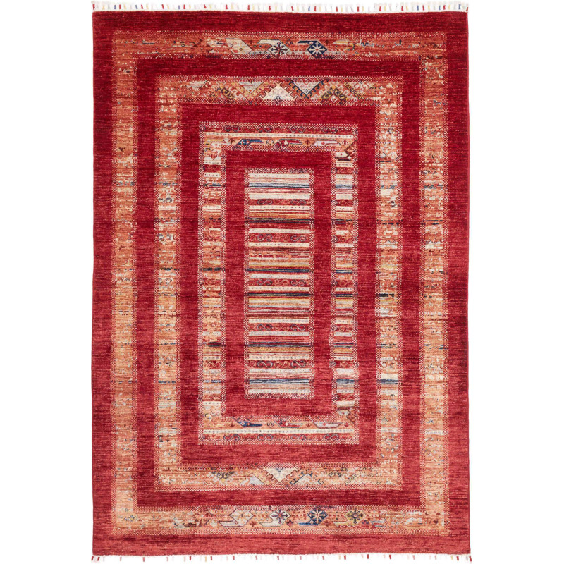 Tappeto Siva Pakistan Astratto Rosso Intenso Beige Ocra Blu