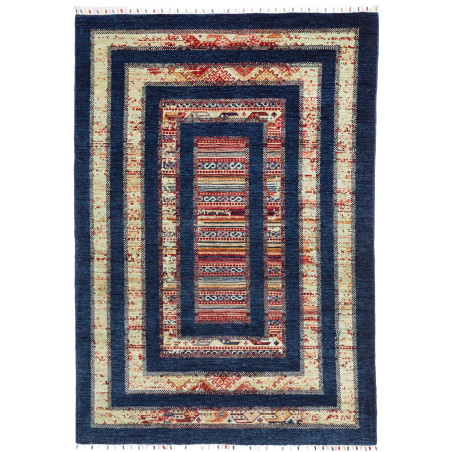 Tappeto Siva Pakistan Astratto Blu Marino Beige Rosso Aranci