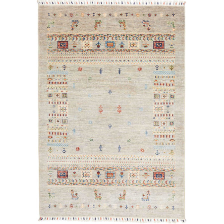 Tappeto Siva Pakistan Geometrico Grigio Beige Rosso Blu Verd
