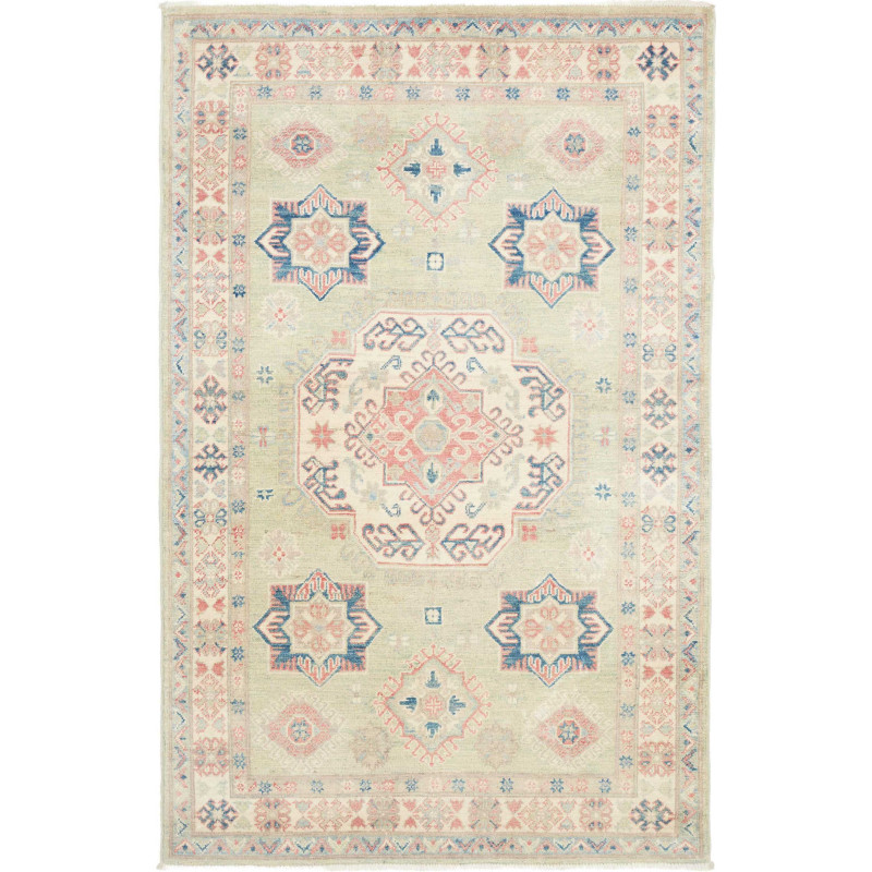 Tappeto Kazak Afghanistan Geometrico Verde Salvia Rosa Antic