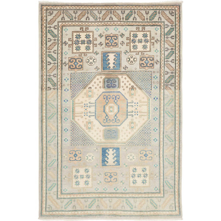 Tappeto Kazak Afghanistan Medaglione Grigio Azzurro Bianco C