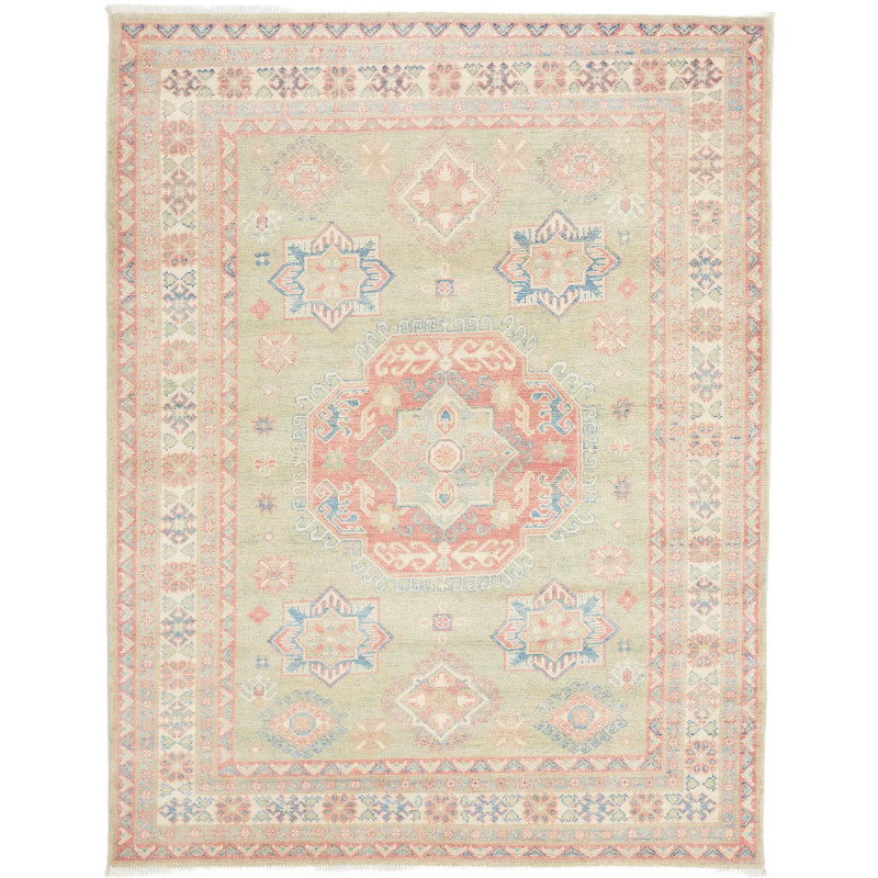 Tappeto Kazak Afghanistan Geometrico Verde Salvia Rosa Coral