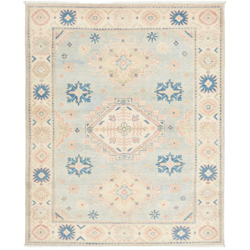 Tappeto Kazak Afghanistan Geometrico Azzurro Pastello Crema