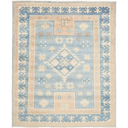 Tappeto Kazak Afghanistan Geometrico Blu Pastello Pesca Crem