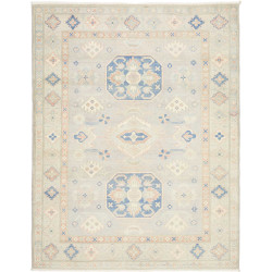 Tappeto Kazak Afghanistan Tribale Grigio Azzurro Pesca Crema