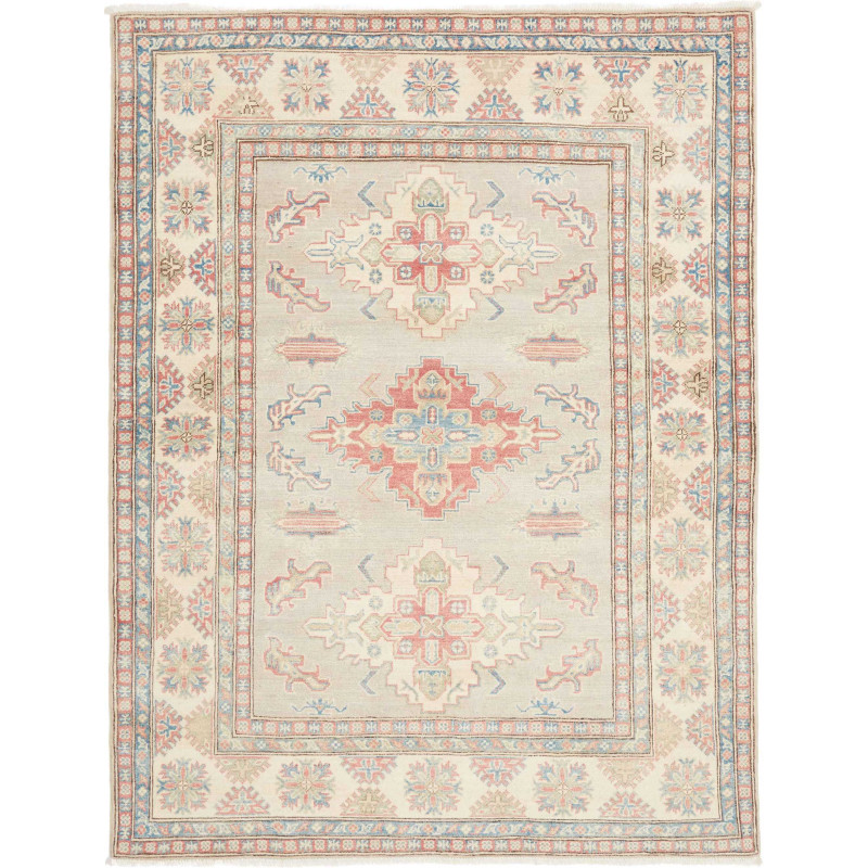 Tappeto Kazak Afghanistan Medaglione Grigio Chiaro Beige Ros