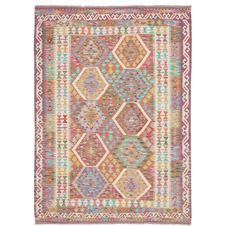 Tappeto Kilim Afghanistan Astratto Multicolore Pesca Arancio