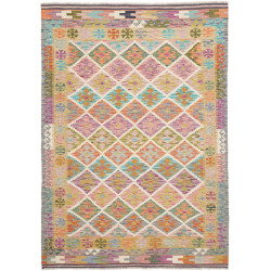 Tappeto Kilim Afghanistan Geometrico Lavanda Acquamarina Ara