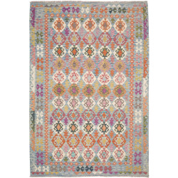 Tappeto Kilim Afghanistan A Righe Azzurro Arancio Rosa Giall