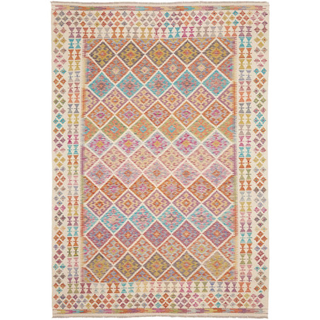 Tappeto Kilim Afghanistan Astratto Crema Offwhite Turchese L