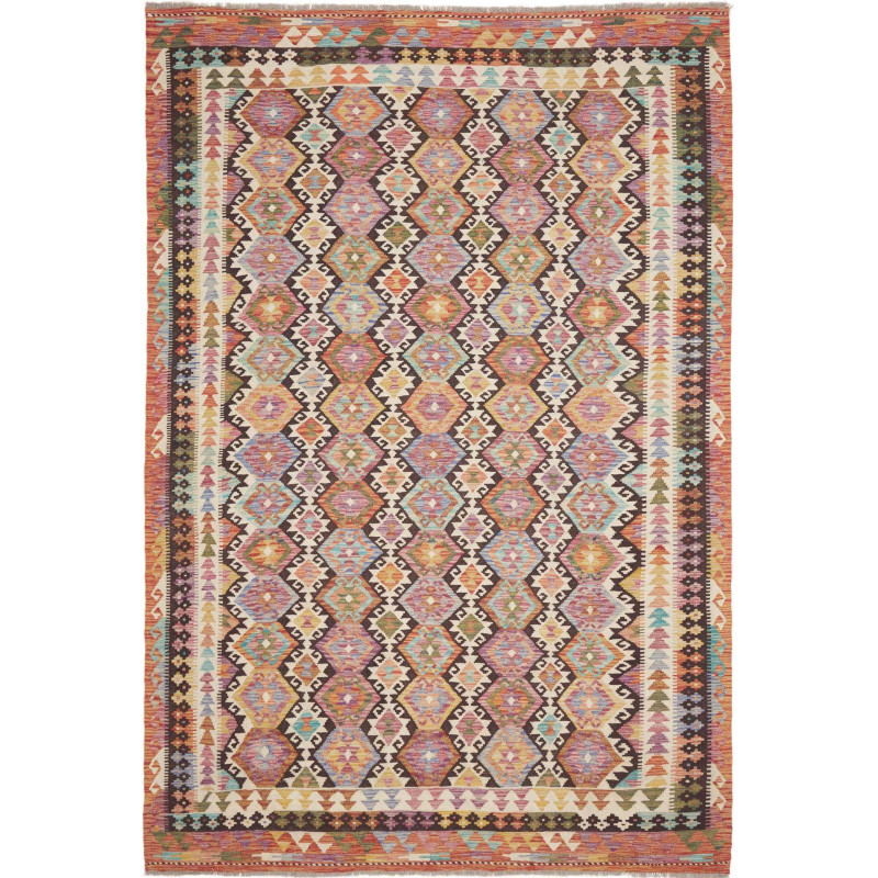 Tappeto Kilim Afghanistan Geometrico Terracotta Rosa Azzurro