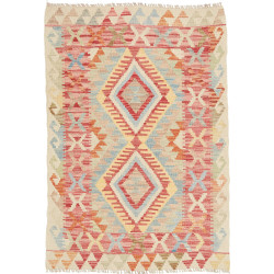 Tappeto Kilim Afghanistan Astratto Crema Rosso Corallo Azzur