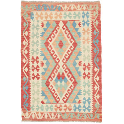 Tappeto Kilim Afghanistan Geometrico Terracotta Crema Blu Ce