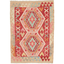 Tappeto Kilim Afghanistan Astratto Rosso Beige Rosa Azzurro