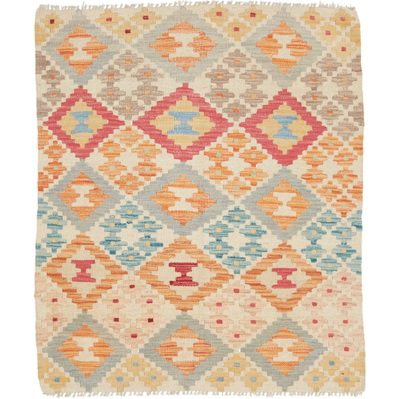 Tappeto Kilim Afghanistan Astratto Beige Crema Corallo Pesca