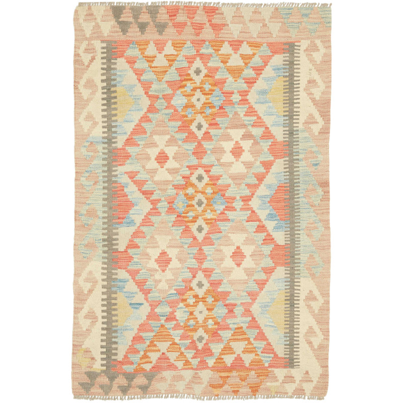 Tappeto Kilim Afghanistan Astratto Pesca Corallo Blu Avorio