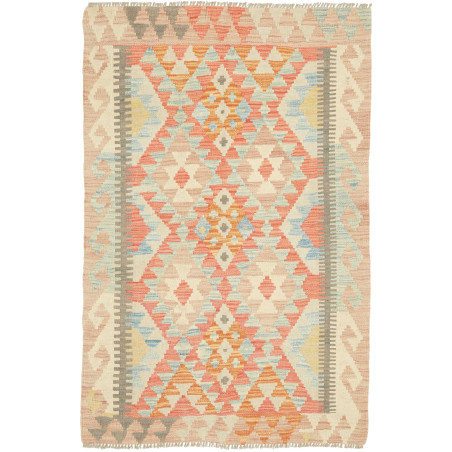 Tappeto Kilim Afghanistan Astratto Pesca Corallo Blu Avorio