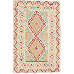 Tappeto Kilim Afghanistan Astratto Crema Rosso Azzurro Aranc
