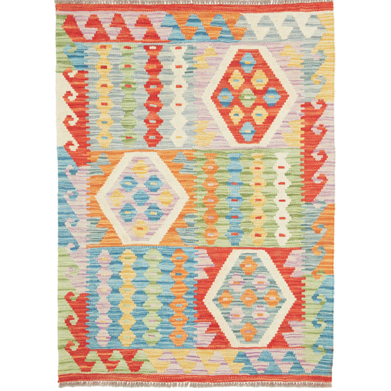 Tappeto Kilim Afghanistan Astratto Blu Azzurro Arancione Ros