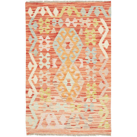 Tappeto Kilim Afghanistan Geometrico Terracotta Azzurro Crem