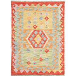 Tappeto Kilim Afghanistan Medaglione Giallo Arancio Rosso Az