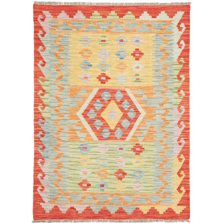 Tappeto Kilim Afghanistan Medaglione Giallo Arancio Rosso Az