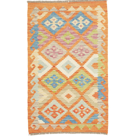 Tappeto Kilim Afghanistan Astratto Arancio Blu Crema Verde G
