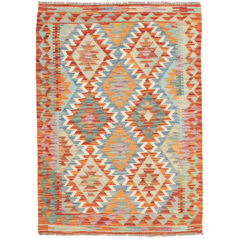 Tappeto Kilim Afghanistan Geometrico Arancio Azzurro Verde A