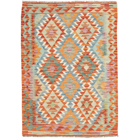 Tappeto Kilim Afghanistan Geometrico Arancio Azzurro Verde A