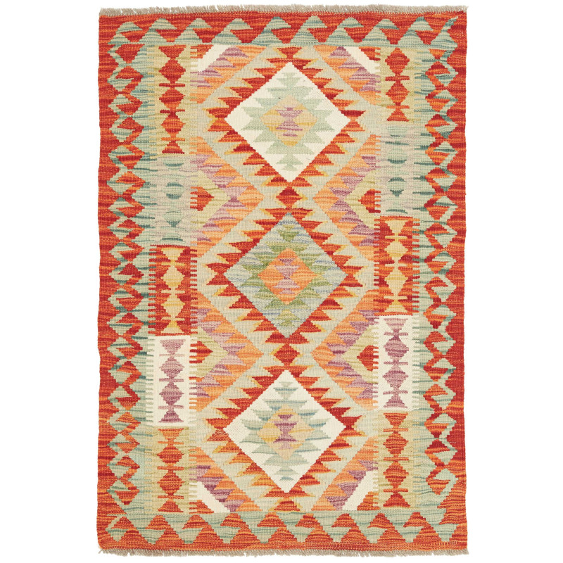 Tappeto Kilim Afghanistan Astratto Arancione Terracotta Verd