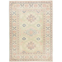 Tappeto Kazak Afghanistan Astratto Verde Salvia Rosa Antico