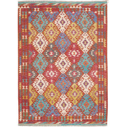 Tappeto Kilim Afghanistan Geometrico Rosso Terracotta Giallo