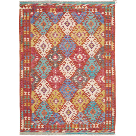Tappeto Kilim Afghanistan Geometrico Rosso Terracotta Giallo