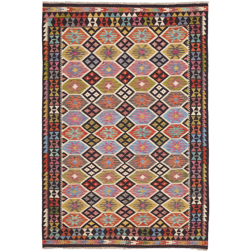 Tappeto Kilim Afghanistan Astratto Multicolore Marrone Nero