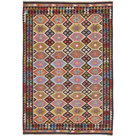Tappeto Kilim Afghanistan Astratto Multicolore Marrone Nero