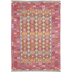 Tappeto Kilim Afghanistan Geometrico Magenta Blu Arancio Gia