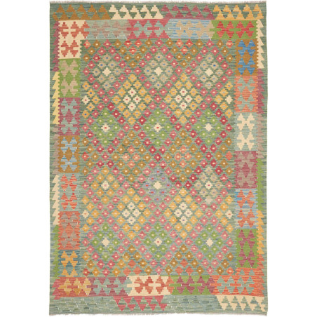 Tappeto Kilim Afghanistan Astratto Verde Acqua Rosa Rosso Gi