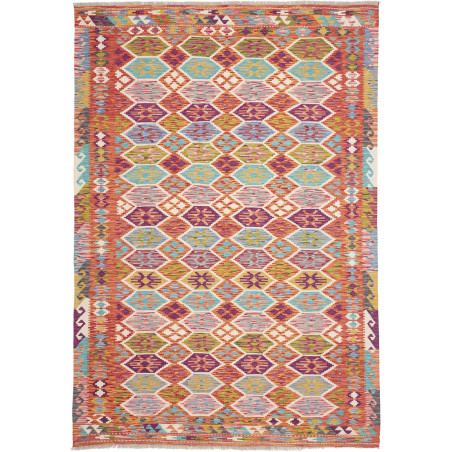 Tappeto Kilim Afghanistan Geometrico Terracotta Verde Acqua