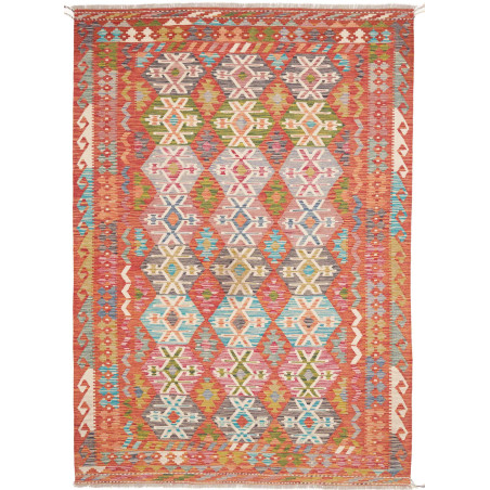 Tappeto Kilim Afghanistan Astratto Rosso Corallo Turchese Ve