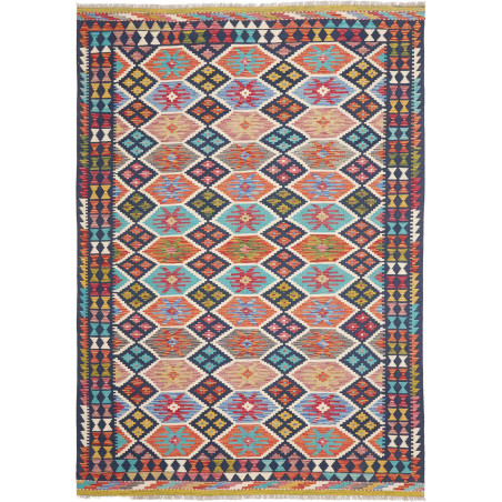 Tappeto Kilim Afghanistan Geometrico Blu Navy Turchese Aranc