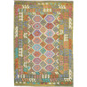 Tappeto Kilim Afghanistan Astratto Verde Oliva Celeste Rosso