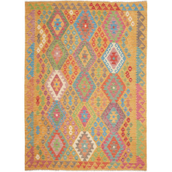 Tappeto Kilim Afghanistan Astratto Oro Zafferano Blu Cielo R