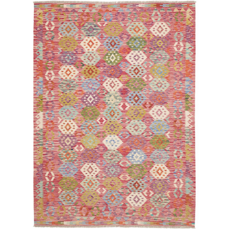 Tappeto Kilim Afghanistan Astratto Rosa Multicolore 180x247